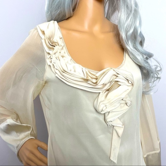Diane von Furstenberg Silk Blouse | Fabric Flower Neckline | Rounded Neck - Picture 2 of 13